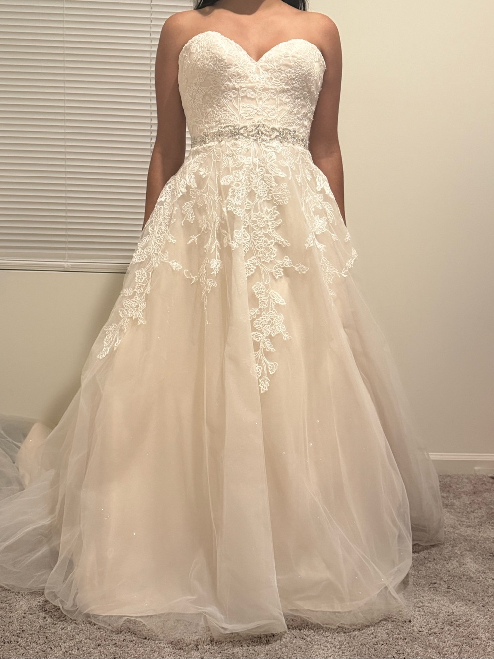 Strapless Lace Wedding Gown with Beaded Belt